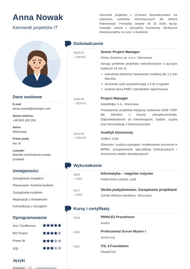 Wzór CV „Klasyczny” Szablon CV Klasyczny – przykładowe CV wypełnione w kreatorze