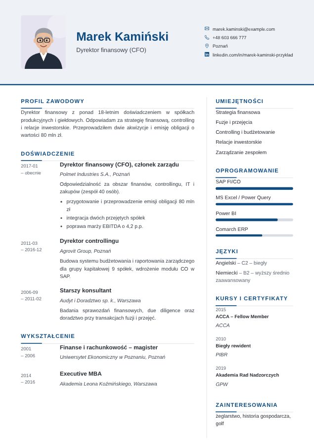 Szablon CV Korporacyjny – przykładowe CV wypełnione w kreatorze